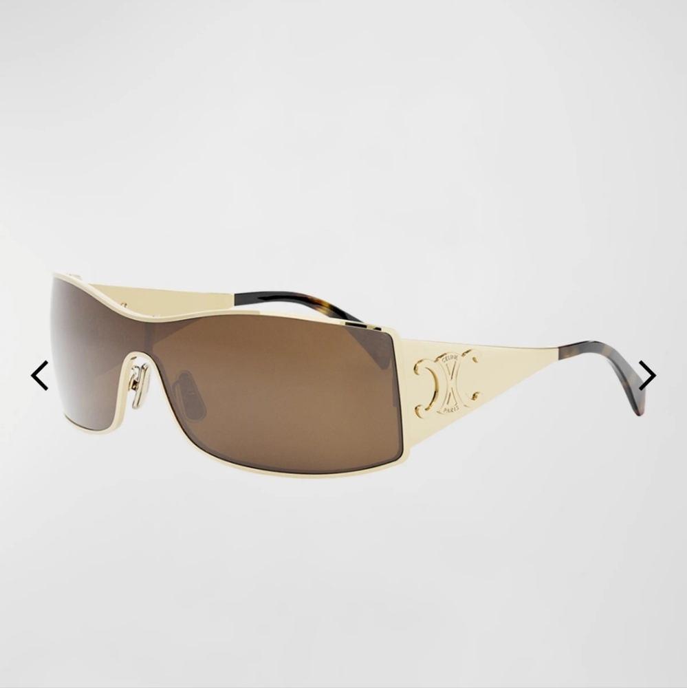 $580_E CelineMaxi Triomphe Metal Rectangular Shield Sunglasses
